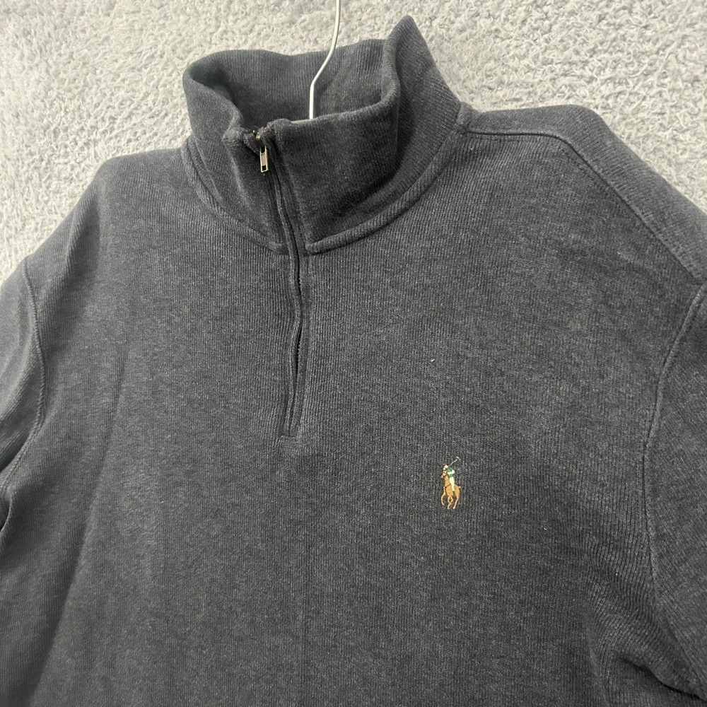 Polo Ralph Lauren Sweater Mens Medium‎ Gray Pullover Quarter Zip Pony Preppy